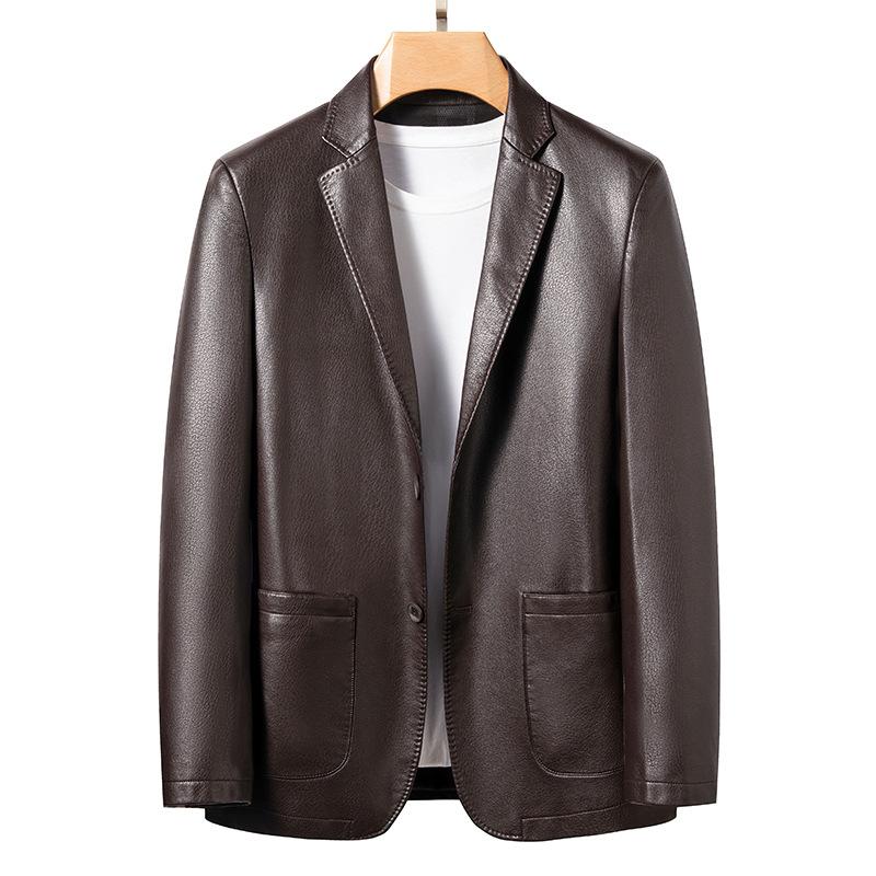 Spring and Autumn High-end Suit Collar Men's Leather Jacket Business Casual High-end Genuine Leather Sheepskin Middle-aged Leather Jacket