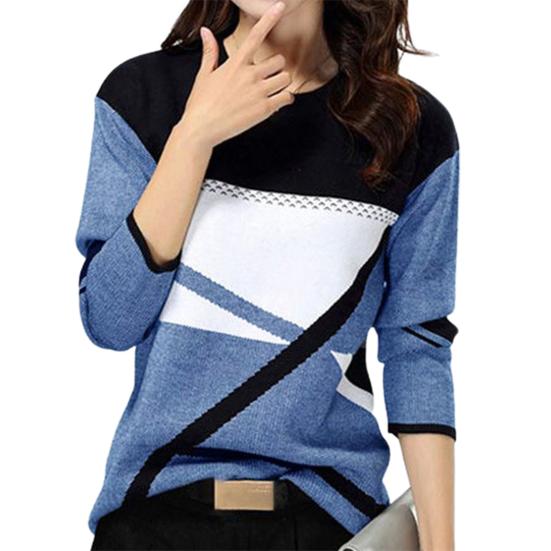 Damska koszula z długimi rękawami i blokami kolorów Damska patchworkowa bluza z kapturem Luźna koszulka z okrągłym dekoltem