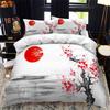 Dynetrekk i japansk stil King Queen Full størrelse Ukiyo-e-tema bølgemønster polyester sengetøysett Fuji Mountain Exotic Style