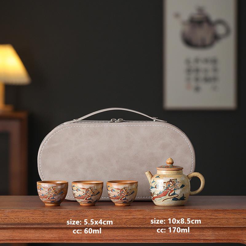 Exquisite Travel Tea Set Ceramic Quick Cup Outdoor Portable A Pot Three Cup Set Ceramic Beauty Tea Infuser Teapot and Cup Set