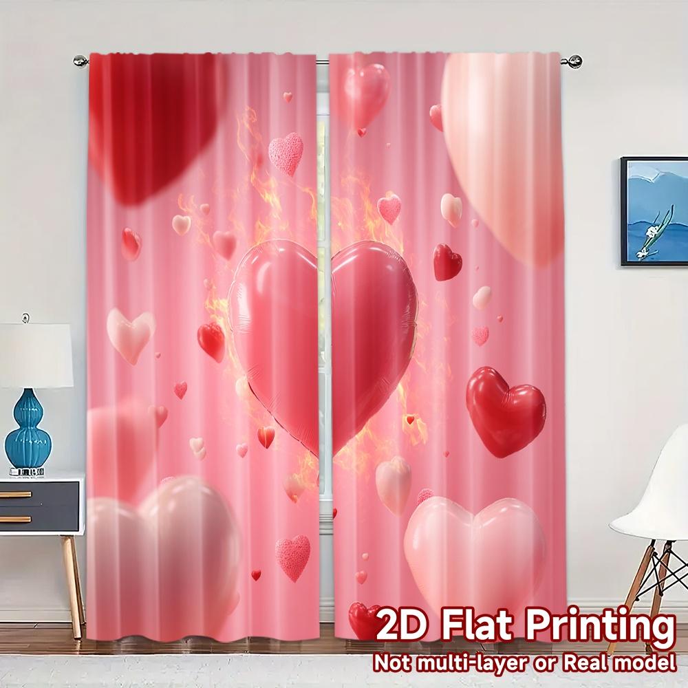 

Flat Printing Jit Curtains Without Rod Heart Balloons Popular Curtain Fabric Semi All Seasons Light Filtering Set Of 2 Made Polyester W100*H70(CM)-Rod Pocket&2PCS