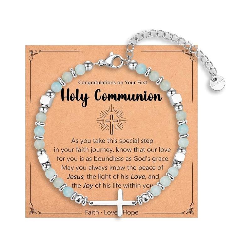 JYL TS Bracelet  Cross Pendant Natural Stone Graduation Gift Inspires Faith