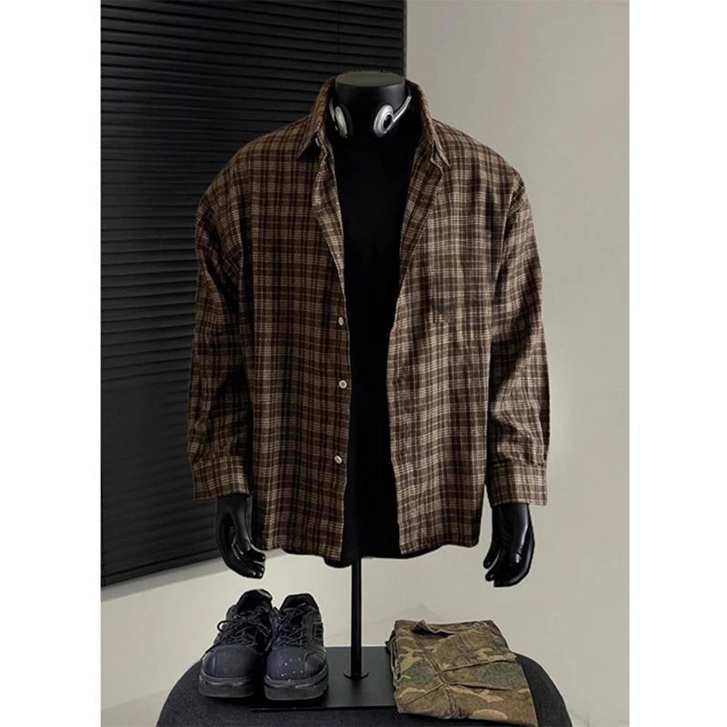 Retro Plaid Shirt Men's Spring and Autumn Handsome Japanese Style Long-sleeved Shirt Underwear Jacket