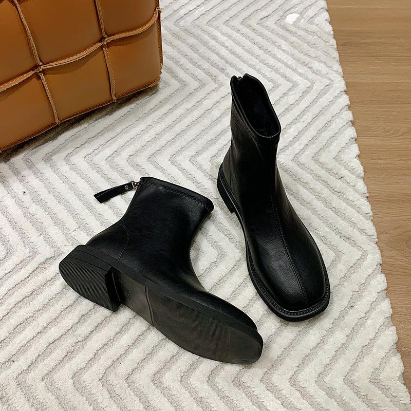 Soft leather winter thin boots women's 2024 elastic women's boots new women's shoes boots Martin boots velvet women's short boots