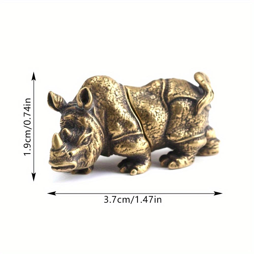 1Pc Exquisite Vintage Brass Rhino Figurine - Handcrafted Miniature Sculpture Ornament for Interior Home Decor with Copper Accents and Unique Carving