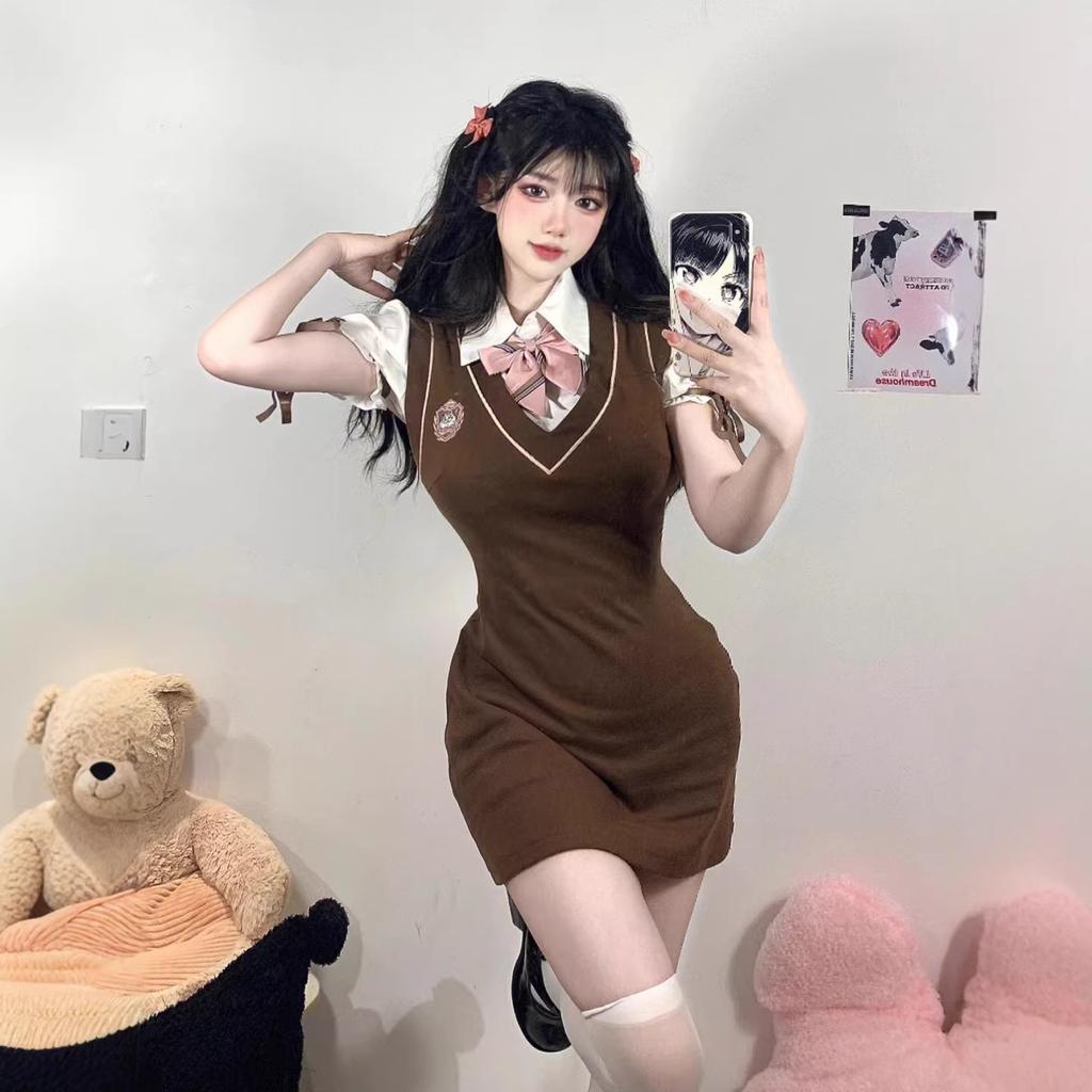 College style sweet and cool babes little fresh imperial sister fan hip bubble sleeve dress JK uniform suit pure desire summer