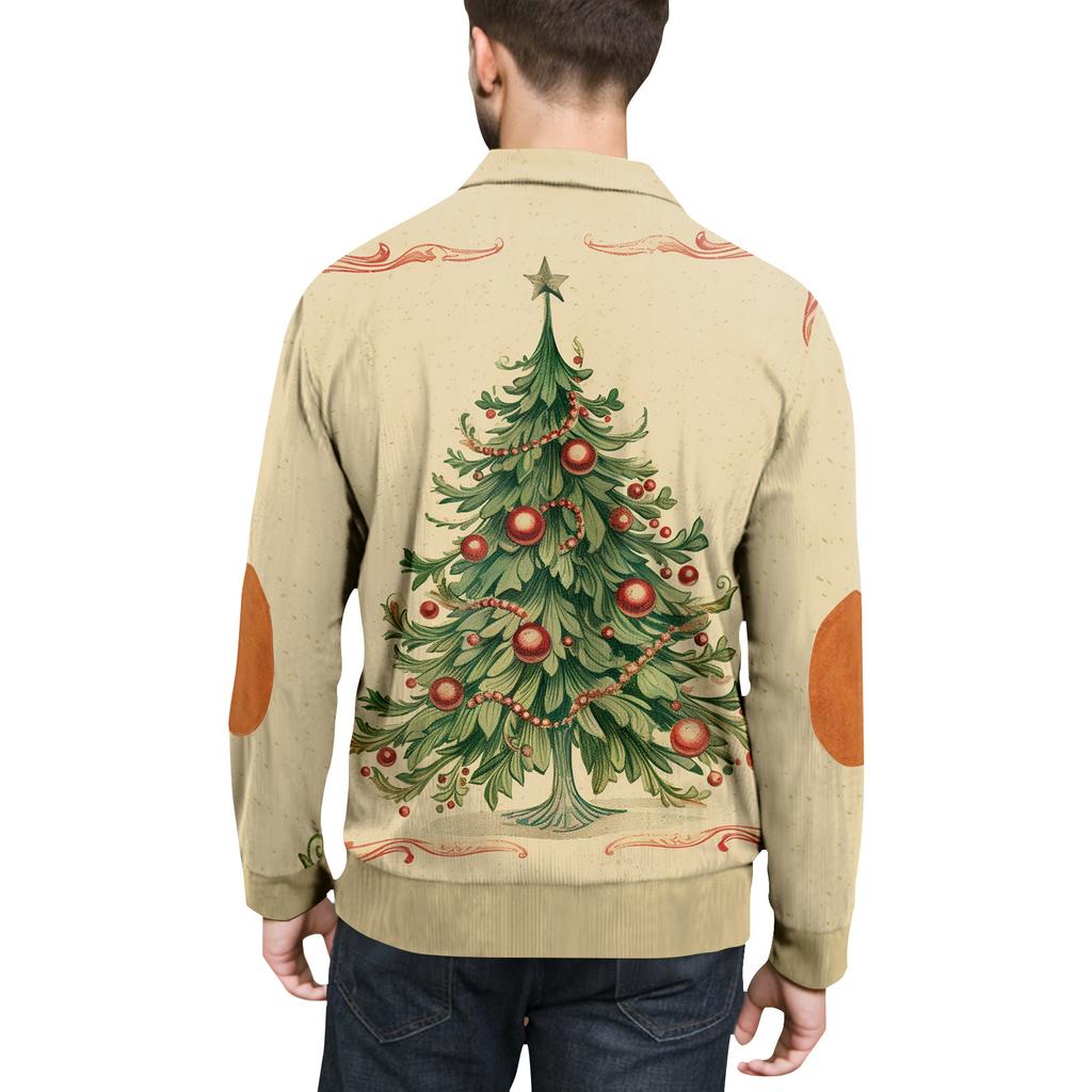 Christmas Print 3-button - Men's Stand Up Collar Sweatshirt, Outdoor Casual Hoodie With Buckle