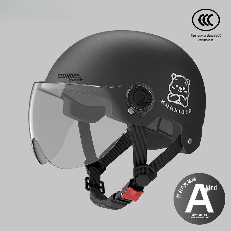 

Certified Electric Bike Helmet for Women & Men - All-Season Sun Protection Half Helmet HD Long Visor - Black Strap