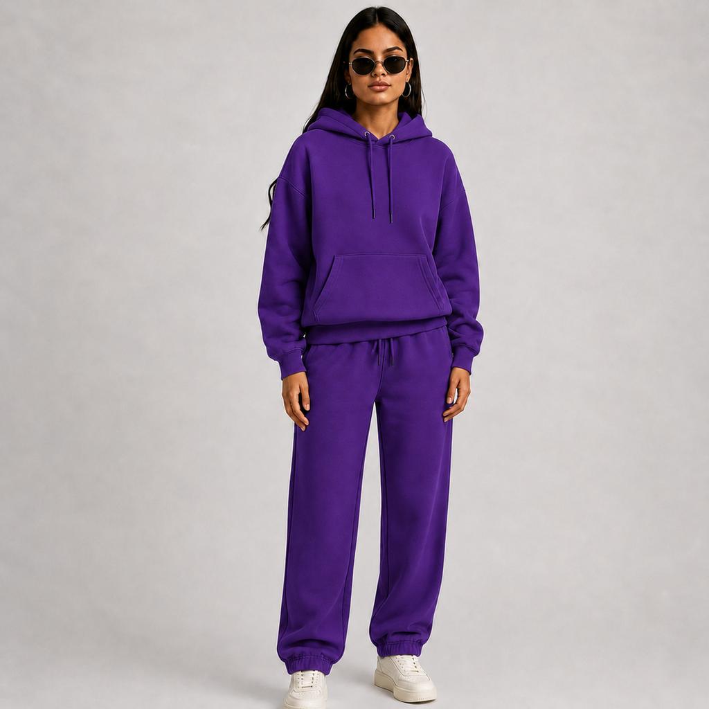 Couple Matching Hooded Tracksuit Set for Spring and, Color Thick Pullover Athletic Sweatsuit for Men and Women