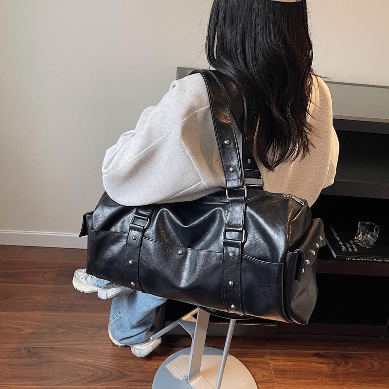 Women's Short Trip Bag Large Capacity Luggage Retro Hand Travel Bag Trendy Shoulder Tote Bag