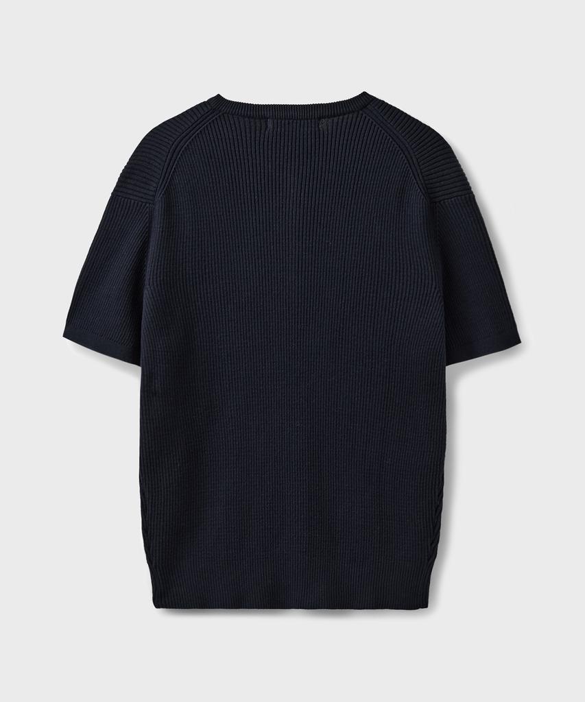 Beulaendideu Hard Twist Ribbed Henley Neck Half Knit [Ink Navy]