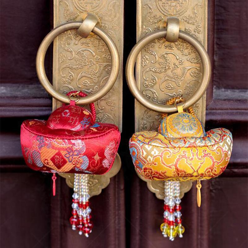 Song Brocade Sachet Pendant Handmade Vintage Yuanbao Embroidery Pendant Gift Lucky Bead Tassel Chinese Style Hanging Decoration