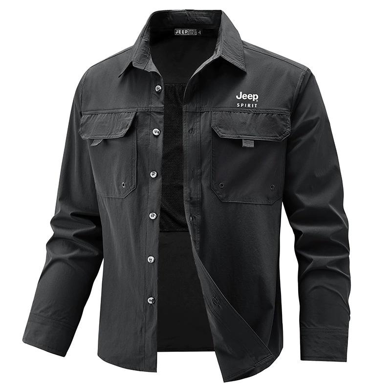 

Мужская свободная рубашка с длинным рукавом, мужская осенняя куртка, многокарманная рабочая одежда, повседневная деловая рубашка M чёрный