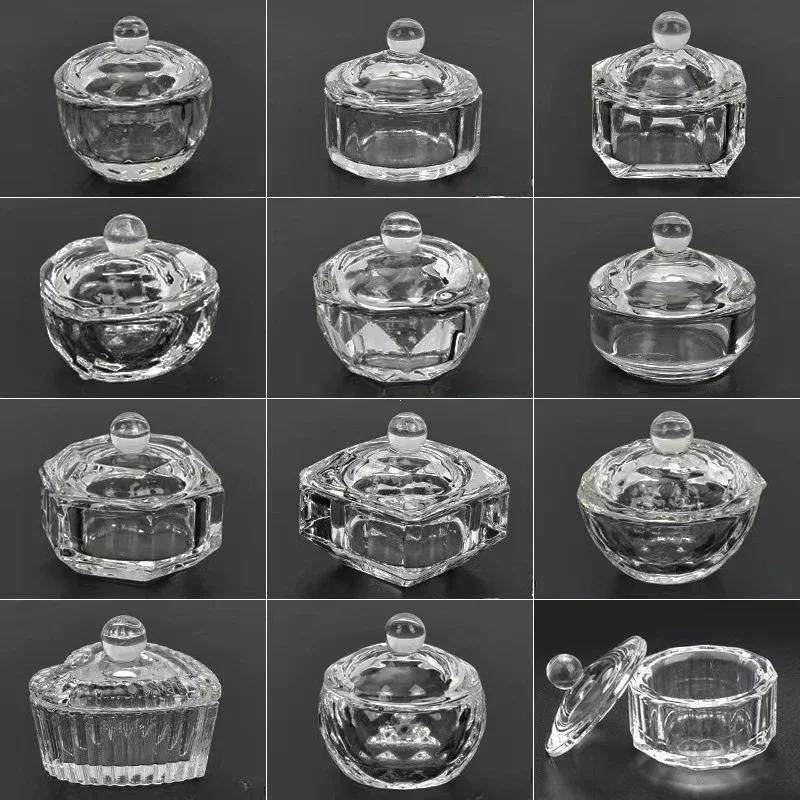 New Nail Art Crystal Glass Acrylic Powder Liquid Nail Cup Dappen Dish Lid Bowl Cup Holder Equipment Crystal Glass Nail Art Tools