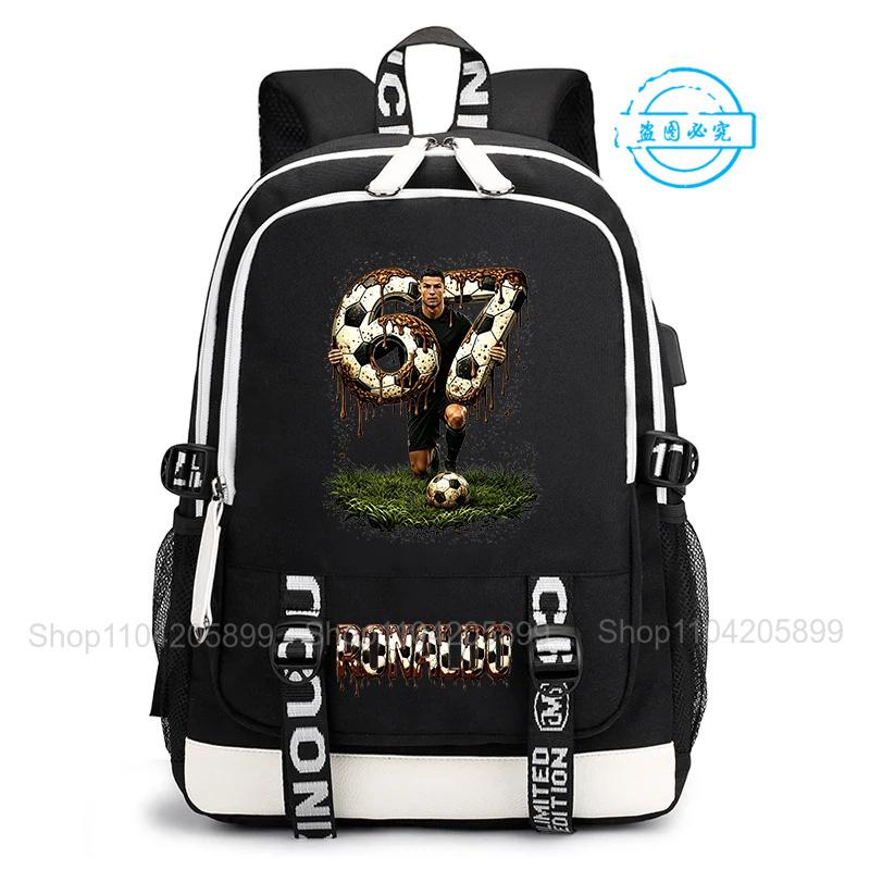 Cr7 Rugzak Ronaldo 67 Print Casual Mochila Voor Student Tiener Schooltas Dagelijks Reizen Rucksack Jongens Cadeau