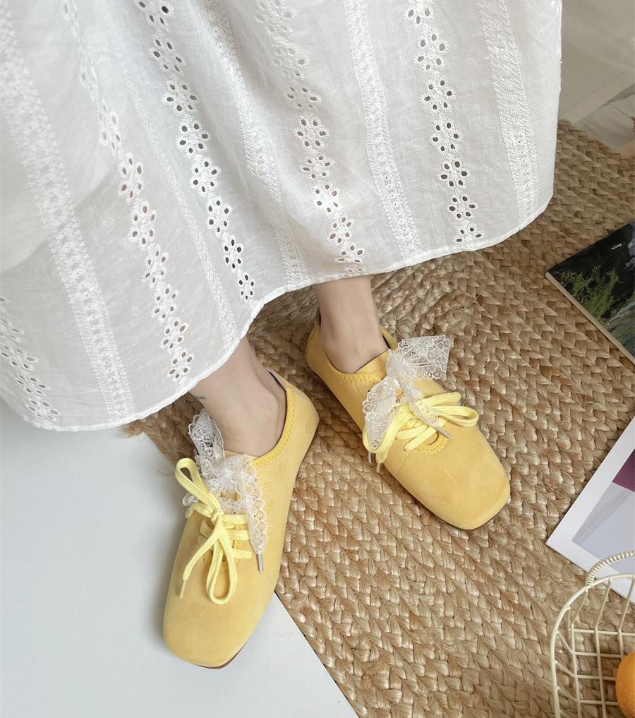 Leather pink loafers single shoes ballet style heightening spring and summer women's shoes niche design sense retro square head