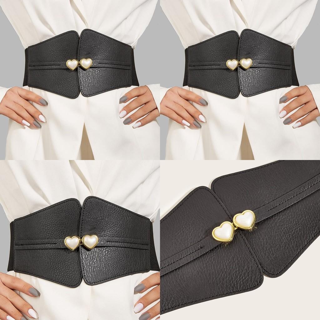 Heart Minimally Shaped Buckle Decoration Women Elasticity Wide Belt Waist