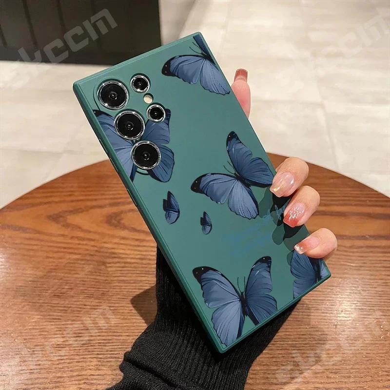 Retro Butterfly Silicone Phone Case For Samsung Galaxy S24 Ultra S23 Plus S22 S20 FE A73 A72 A71 A55 A54 A51 A50 A35 A15 Cover