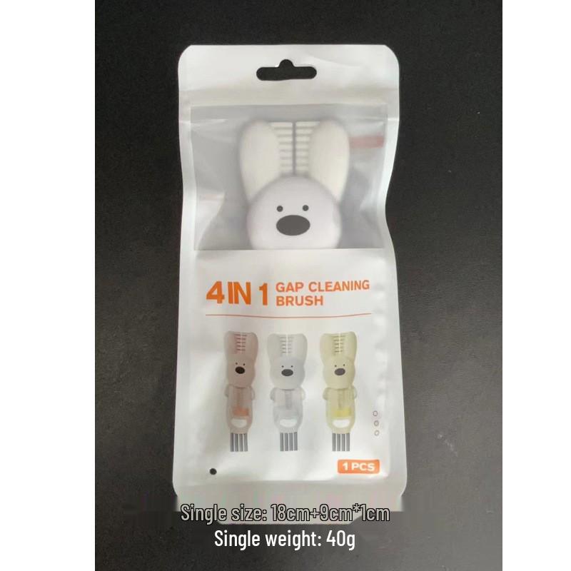 Rabbit Multifunctional Cup Lid and Groove Cleaning Brush Set, Four-in-One Baby Bottle Cleaner.