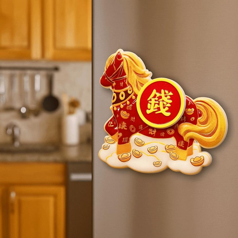 God of Wealth New Year Magnetic Sticker Cartoon Horse Year Fridge Magnets  Chinese New Year