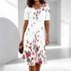 Damskie Modne Eleganckie Piękne Letnie Wiosenne Sukienki Codzienne z Nadrukiem Kwiatowym Krótkim Rękawem Okrągłym Dekoltem