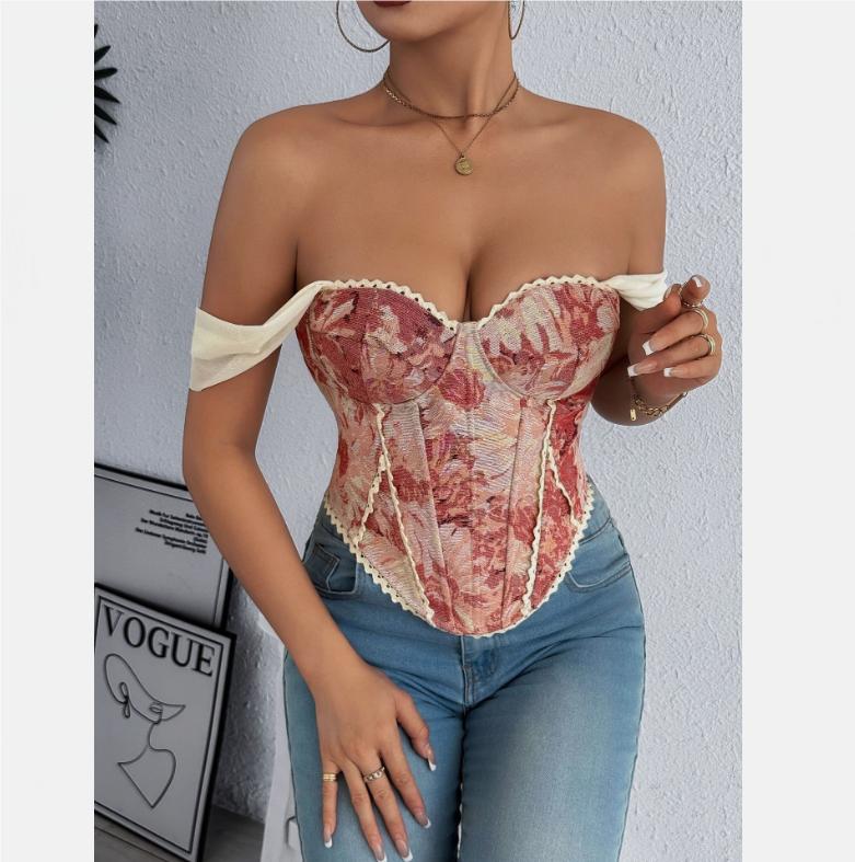 Women Strap Vintage Lingerie Camisole Sleeveless Lace Up Backless Mini  American Retro Slim Sexy Print Tank