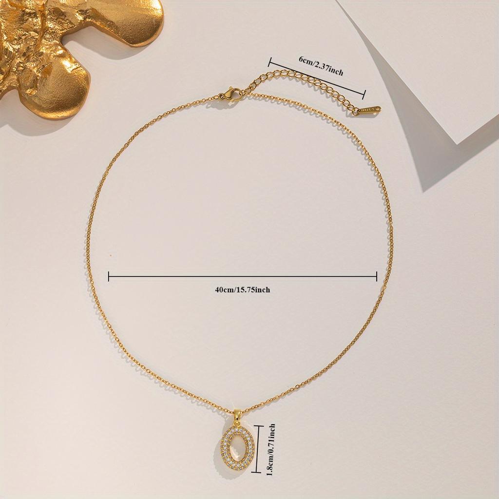 A gold-plated stainless steel chain necklace with cubic zirconia in an oval shape, featuring a creative and unique design, offering a light luxury,