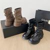 Black retro British platform Martin boots women's 2025 new autumn with skirt small slim short boots