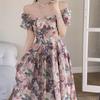 Design Sense Large Size French Romantic Floral Square Neck Dress New Women's Summer Fat Mm Belly Covering and Thin Dress