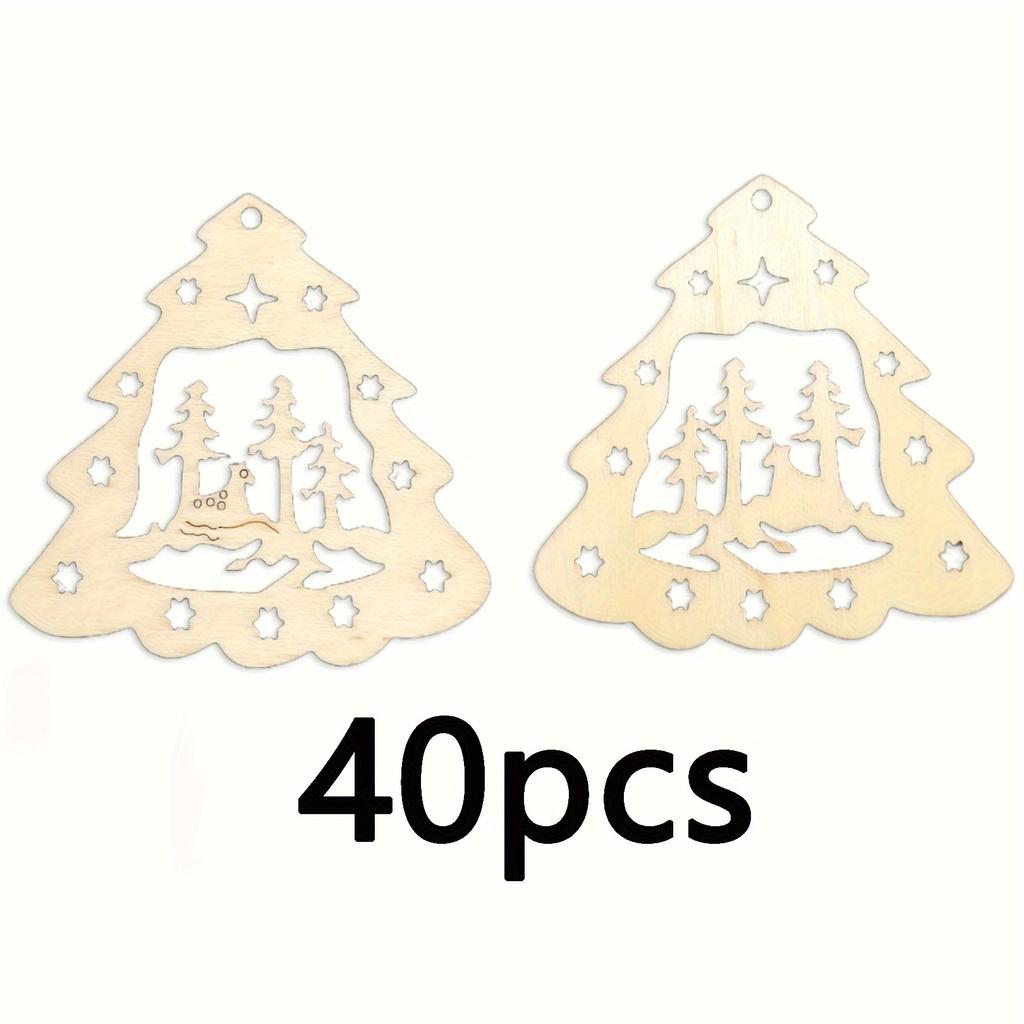 20/30/40 pcs Wooden Christmas Tree decorations with rope, hand-painted artwork, Christmas holiday decorations