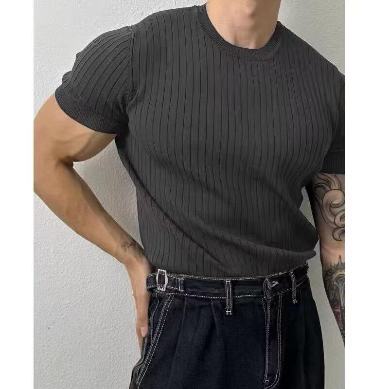 Men's Summer Korean Style Slim Fit Knitted Polo Shirt - Short-Sleeve, Solid Color, Ice Silk, Turn-Down Collar