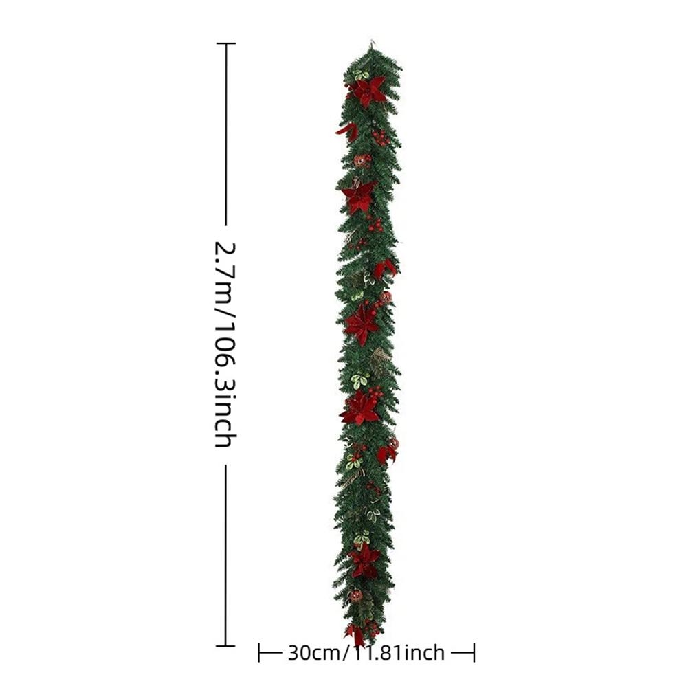 Christmas Decoration Garland 1 5 to 2 7 Meter with Red Poinsettias and Berries for Indoor and Covered Outdoor Use