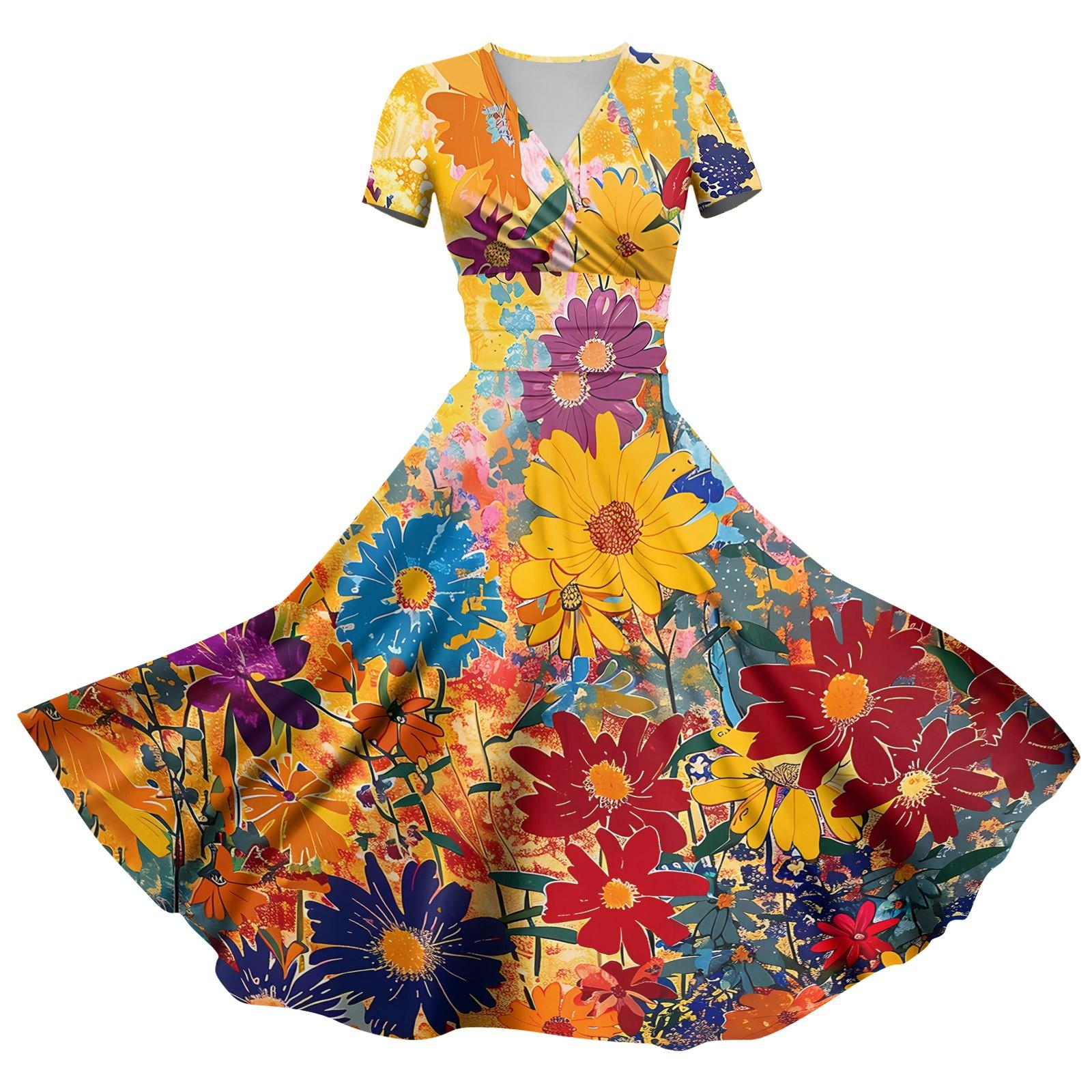 

Женское платье принцессы, сексуальное плиссированное платье с коротким рукавом и v-образным вырезом на талии XL жёлтый