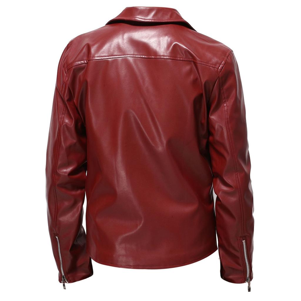 Men's Leather Jacket Spring And Fall Leather Jacket Handsome Horizontal Zipper Biker Suit Large Size Jacket