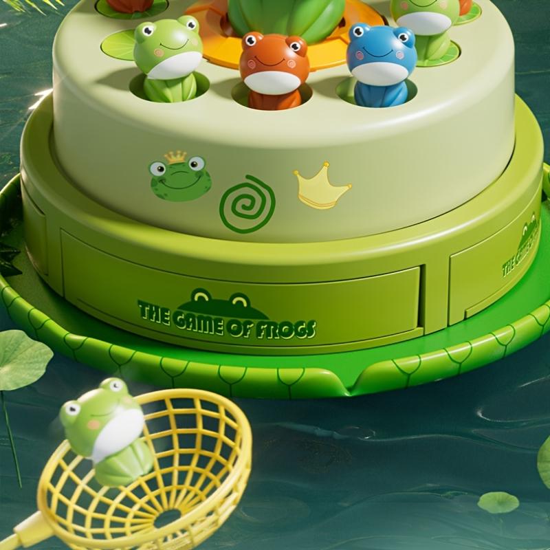 Kids' Jumping Frog Cartoon Net Catching Launcher Toy Green Frog with Colorful Jumping Pups, Battery Operated (Batteries Not Included),  Frog Toys