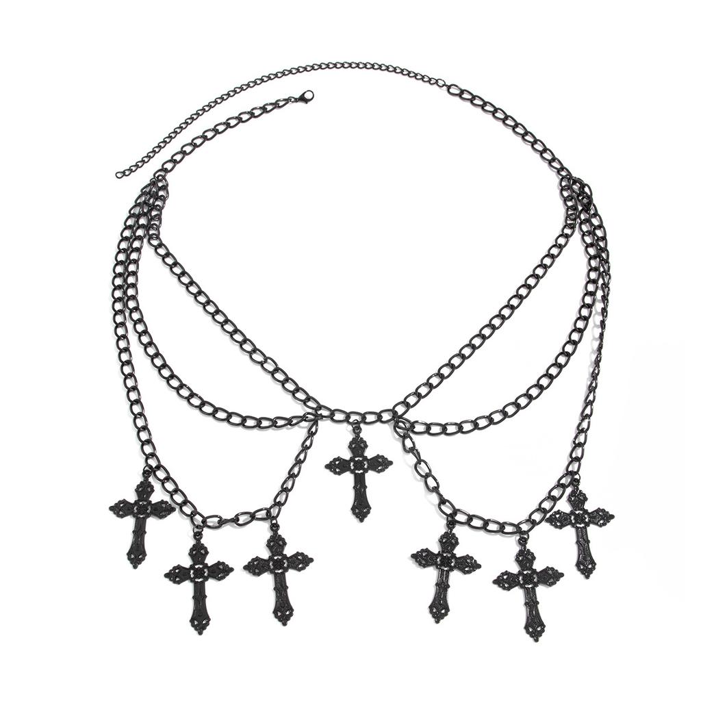 Gothic Halloween Metal Cross Pendant Waist Chain Fashion Dark Multi-Layer Chain Body Chain