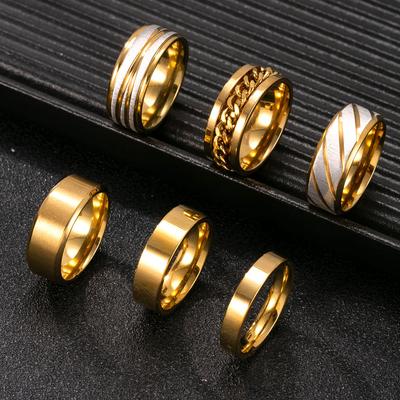 Titanium Steel Jewelry Multi-color8mm Patterned Horizontal Sand Ring Fashion Hip-Hop Stainless Steel Ring Set of Six