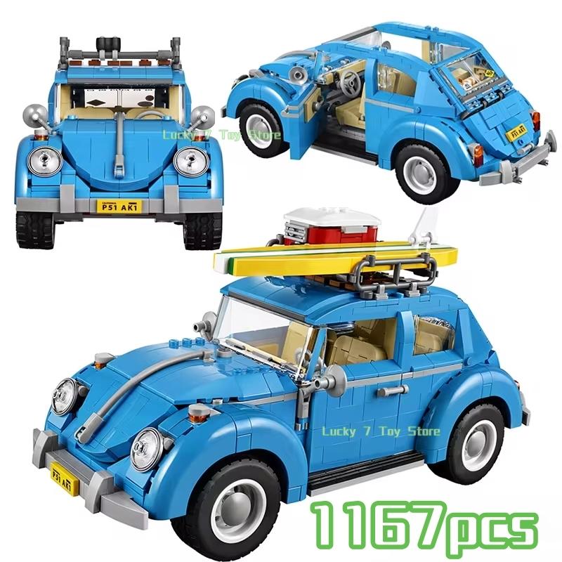 1167 piezas Bloques de Construcción Modelo de Coche Furgoneta Escarabajo Azul Técnico Set de Vehículos Creativos de Ciudad Juguetes Ladrillos Para Niño Niños Regalo de Navidad