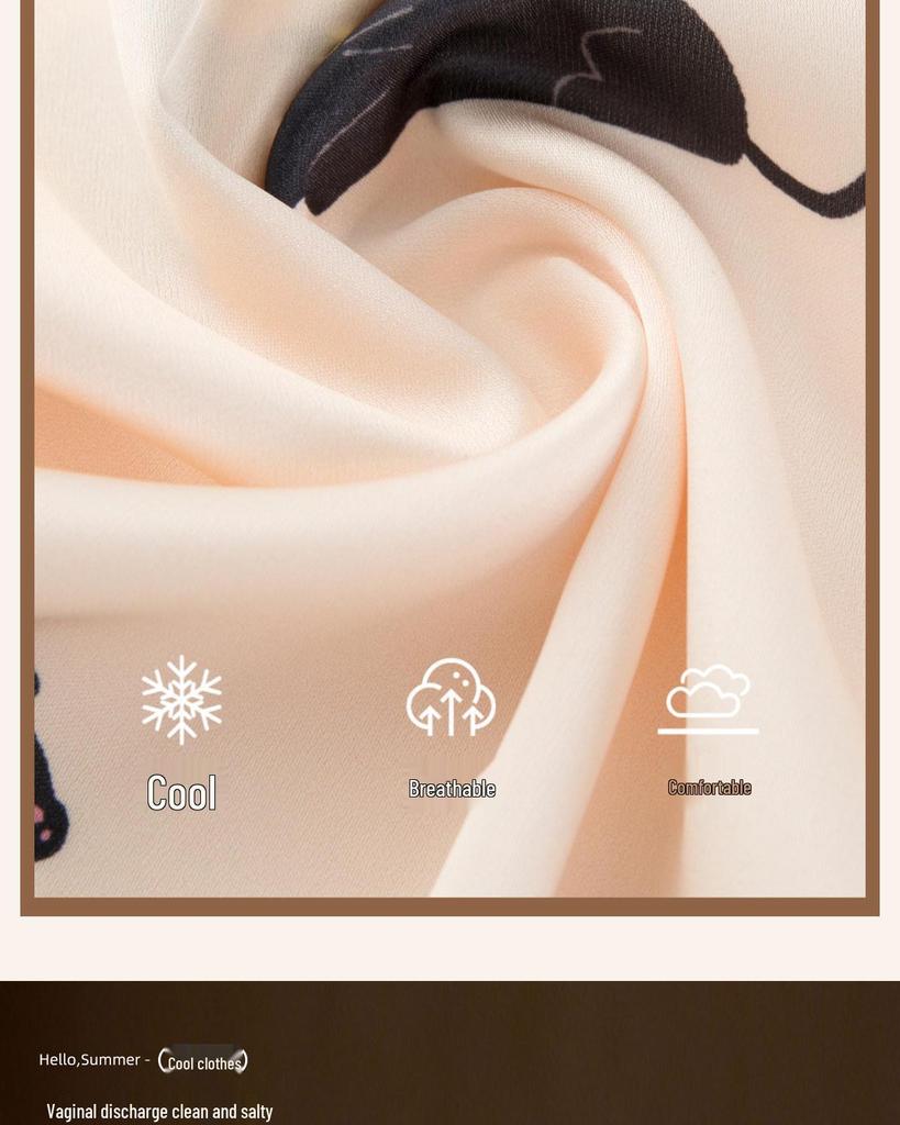 Women's Ice Silk Pajama Set, Short Sleeve Cat Design, Indoor/Outdoor Wear