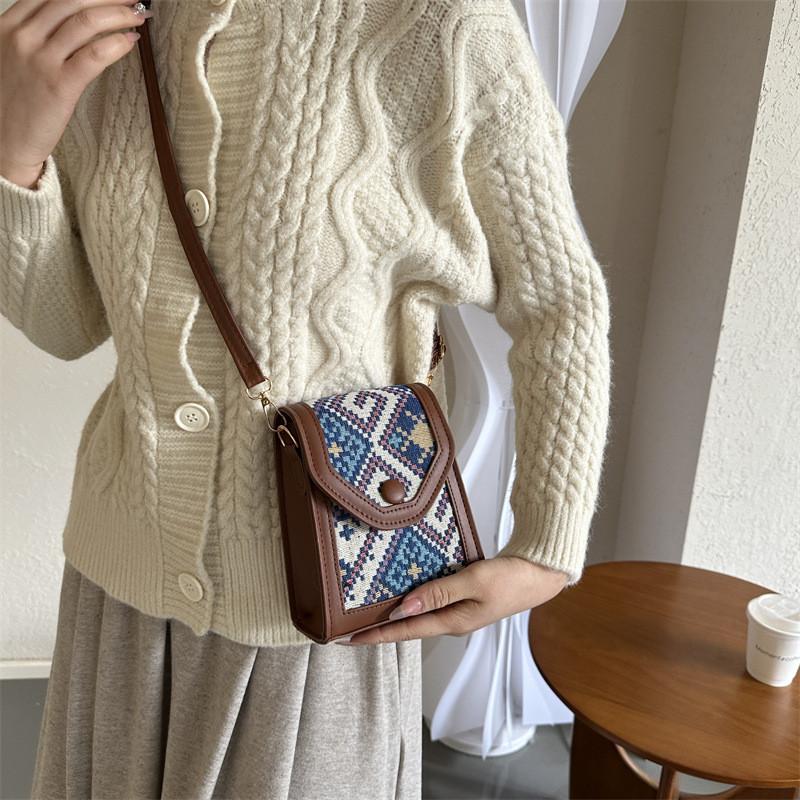 Street Style Small Square Shoulder Crossbody Bag For Women Fashion Plaid Color Block Design