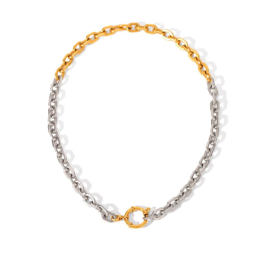 18k Gold and Silver Round Necklace: Minimalist High-End Jewelry for Women