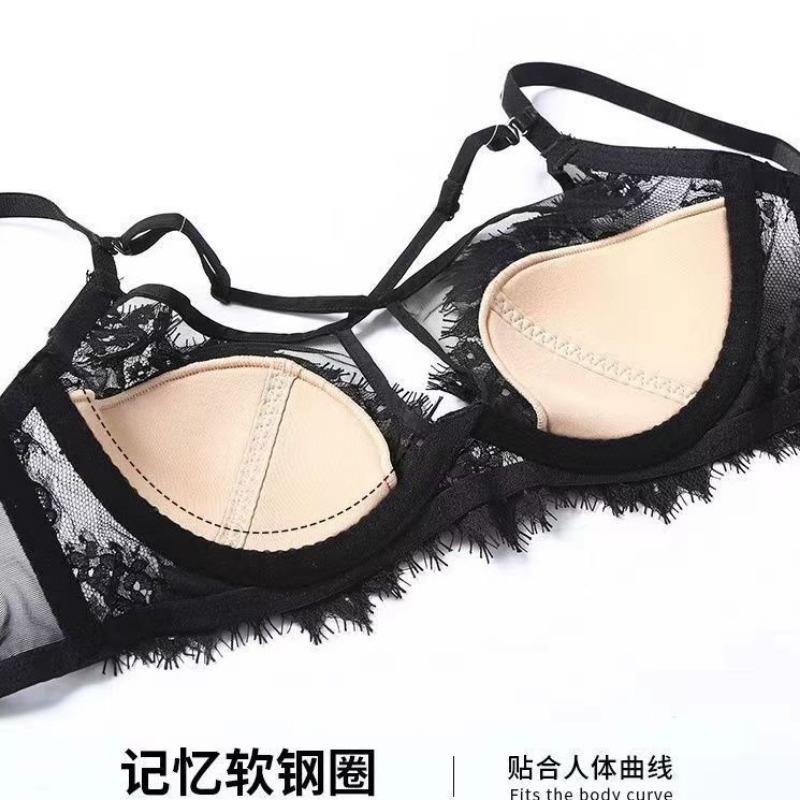Black Sheer Lace Bra with Crisscross Straps