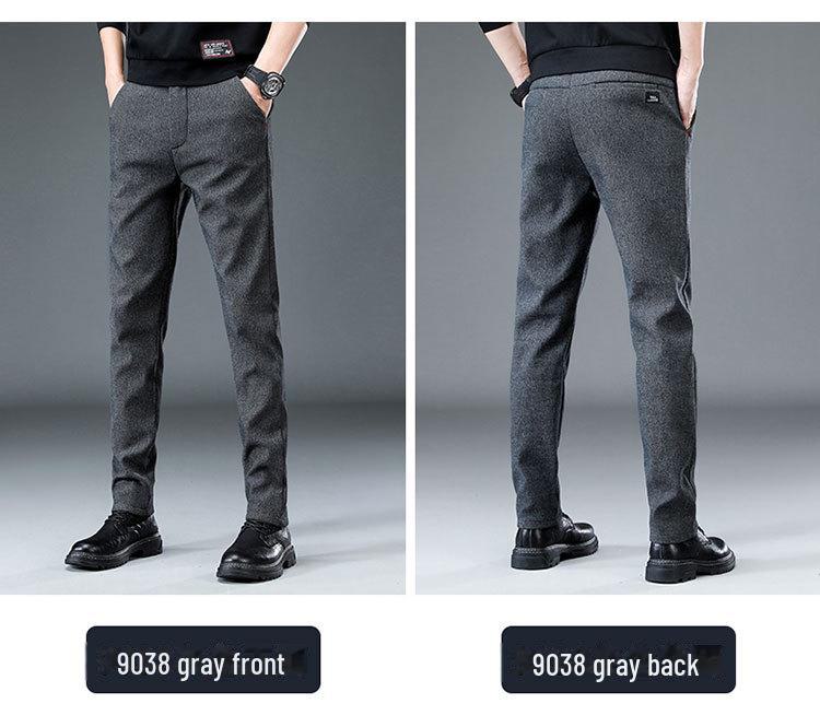 Pánské zimní silné teplé strečové ležérní kalhoty - plyšové, rovné, volného střihu, módní kalhoty