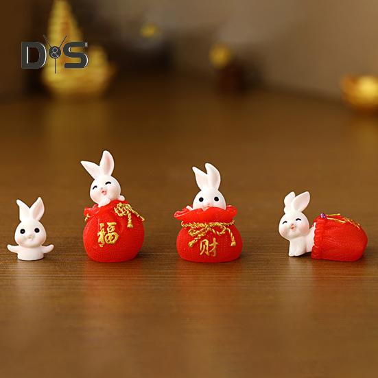 2Pcs Long Lasting New Year Ornaments Handmade Creative Rabbit Zodiac Micro Landscape Ornament