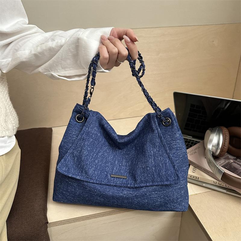 Große Kapazität Denim Umhängetasche für Damen Frühling Modisch und Vielseitig Schultertasche Leichte Einkaufs- und Pendeltasche
