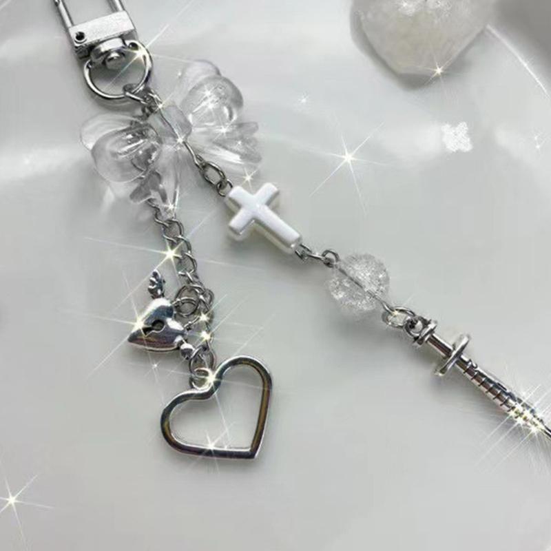 Delicate Phone Charm Keychain Bag Dangler Cute Bowknot Heart Phone Dangler Decoration for Fashionable Individuals