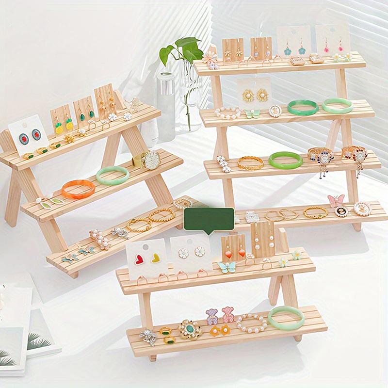 2/3/4 Tiers Ear Stud Holder Wooden Jewelry Dispaly Stand Shelf Cupcake Makeup Mini Figure Organizer Showcase Rack