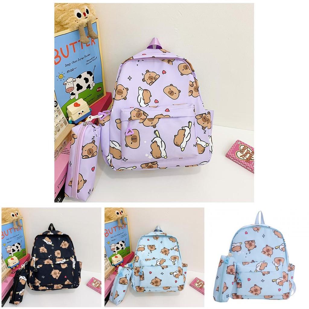 Durable Capybara Kids Backpack With Easy-clean Pencil Case Perfect For Young Learners