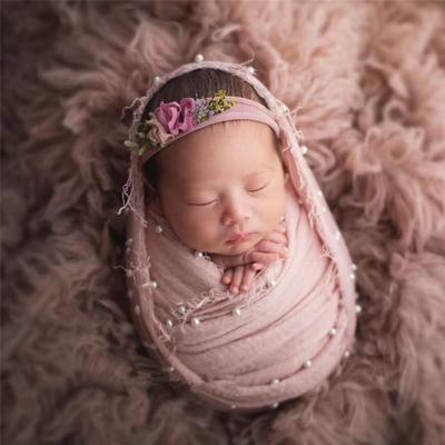 Neugeborenen Baby Baumwolle Leinen Perlen Wickeltuch für Foto-Requisiten
