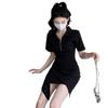 2026 Stylish Young Women's Irregular Slimming Polo Dress with Waist-Cinching Skirt